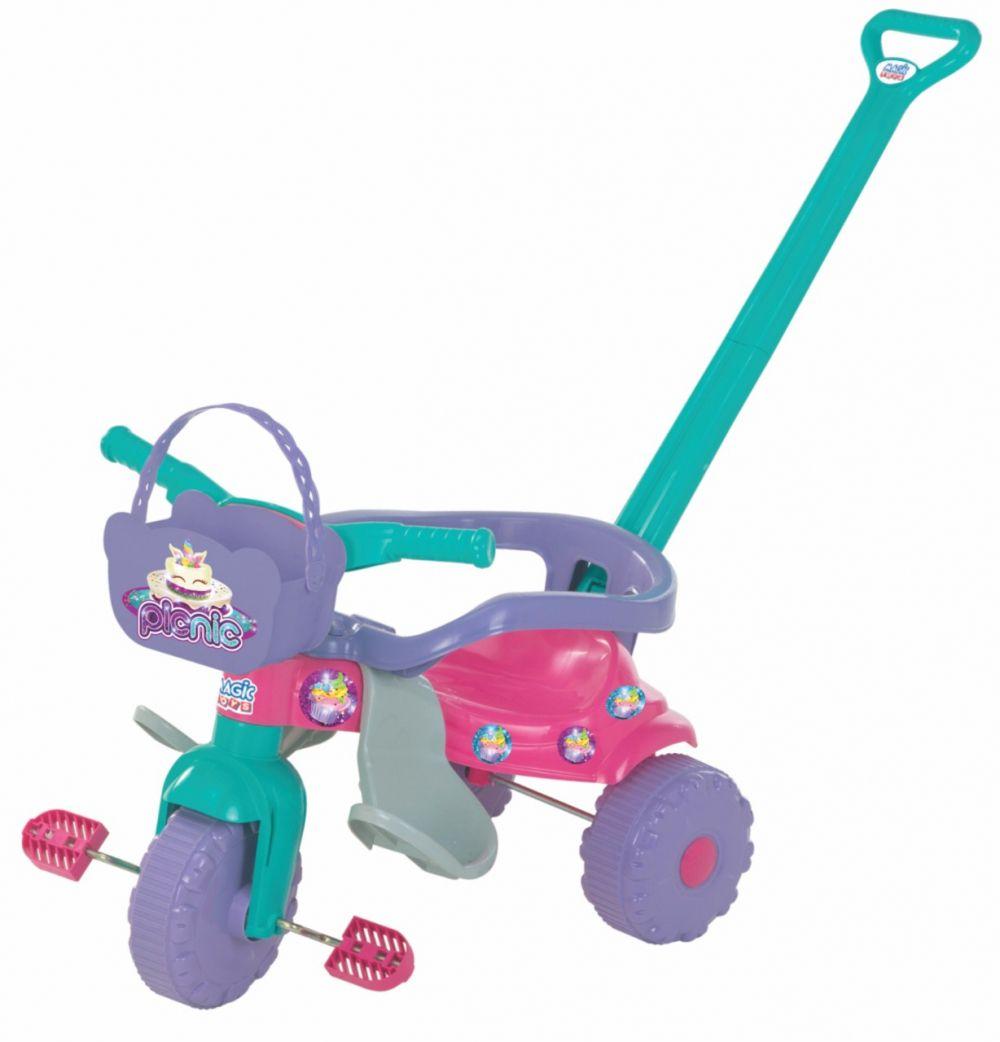 Triciclo Mototico Passeio Pedal Rosa 693 Velotrol Infantil Motoca Totoca  Tico Ticocom Haste Empurrador Criança Menina