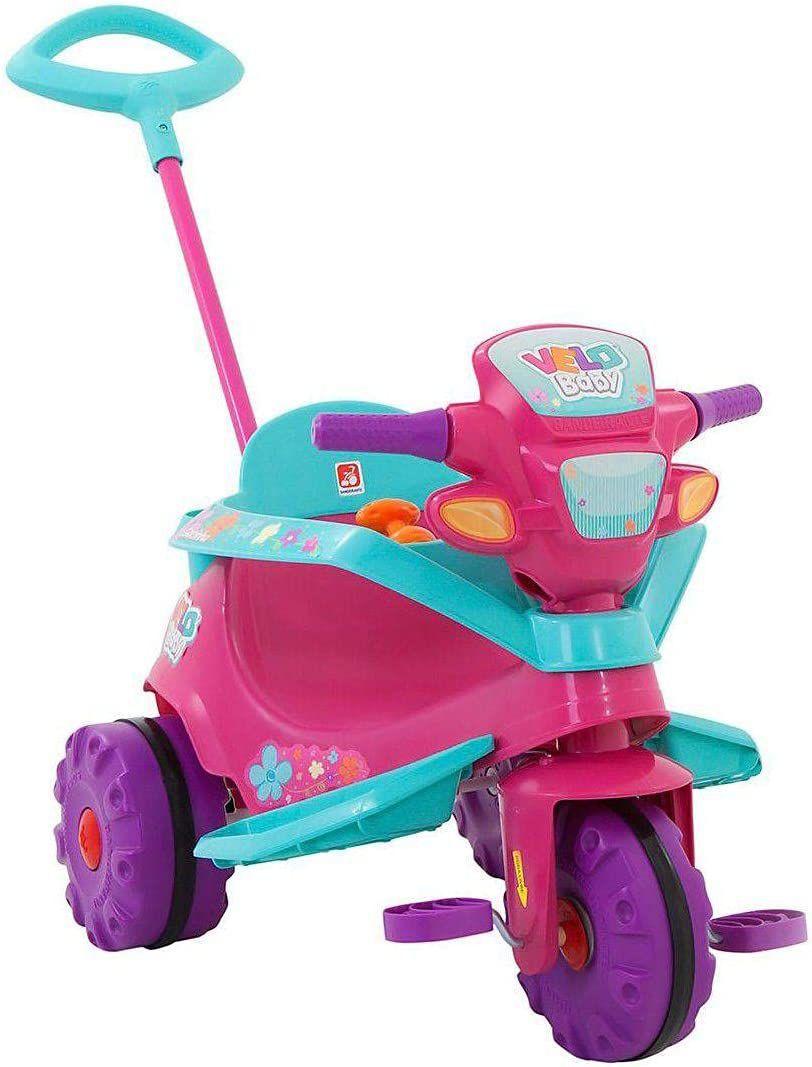 Triciclo Infantil Bandeirante - Velobaby - Passeio e Pedal - Rosa