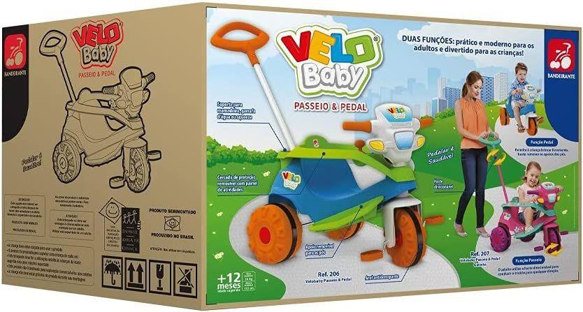 Triciclo Infantil com Empurrador Bandeirante Velobaby Rosa 207