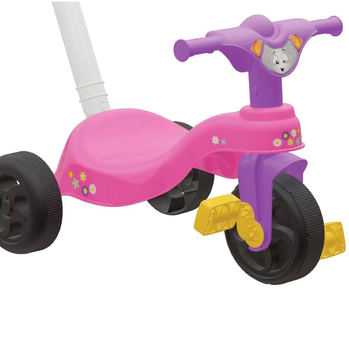 Triciclo Velotrol Infantil Bebe Motoca - Rosa + Empurrador na
