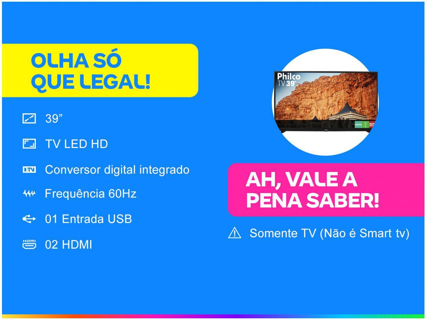 TV LED 39” Philco PTV39F61D - 2 HDMI 1 USB - Tv Led - Magazine Luiza