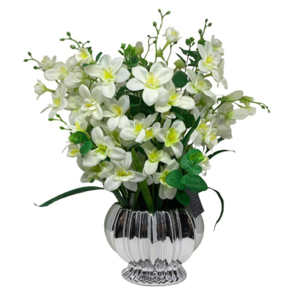 Vaso luxo prata centro de mesa com orquídea artificial - Dünne It - Vasos  para plantas - Magazine Luiza
