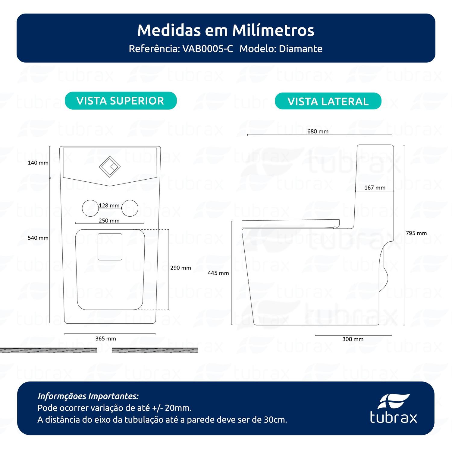 Imagem de Vaso Sanitário Monobloco Completo - Caixa Acoplada Privada modelo Diamante Tubrax