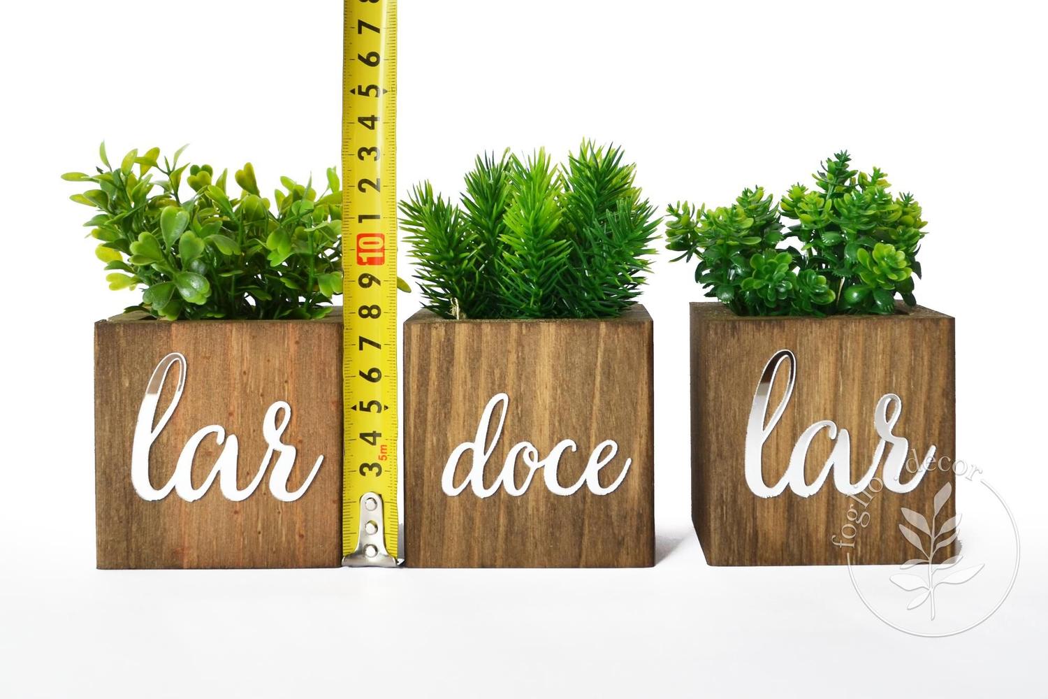 Imagem de Vasos Decorativos Com Planta Artificial Frase Lar Doce Lar Decoração Sala