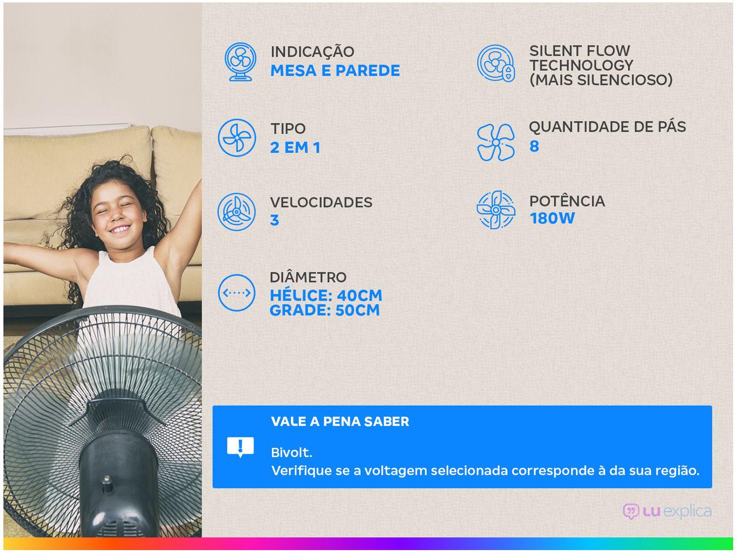 Ventilador 2 em 1 Wap Flow Turbo 50cm 8 Pás 3 Velocidades Preto e Cinza