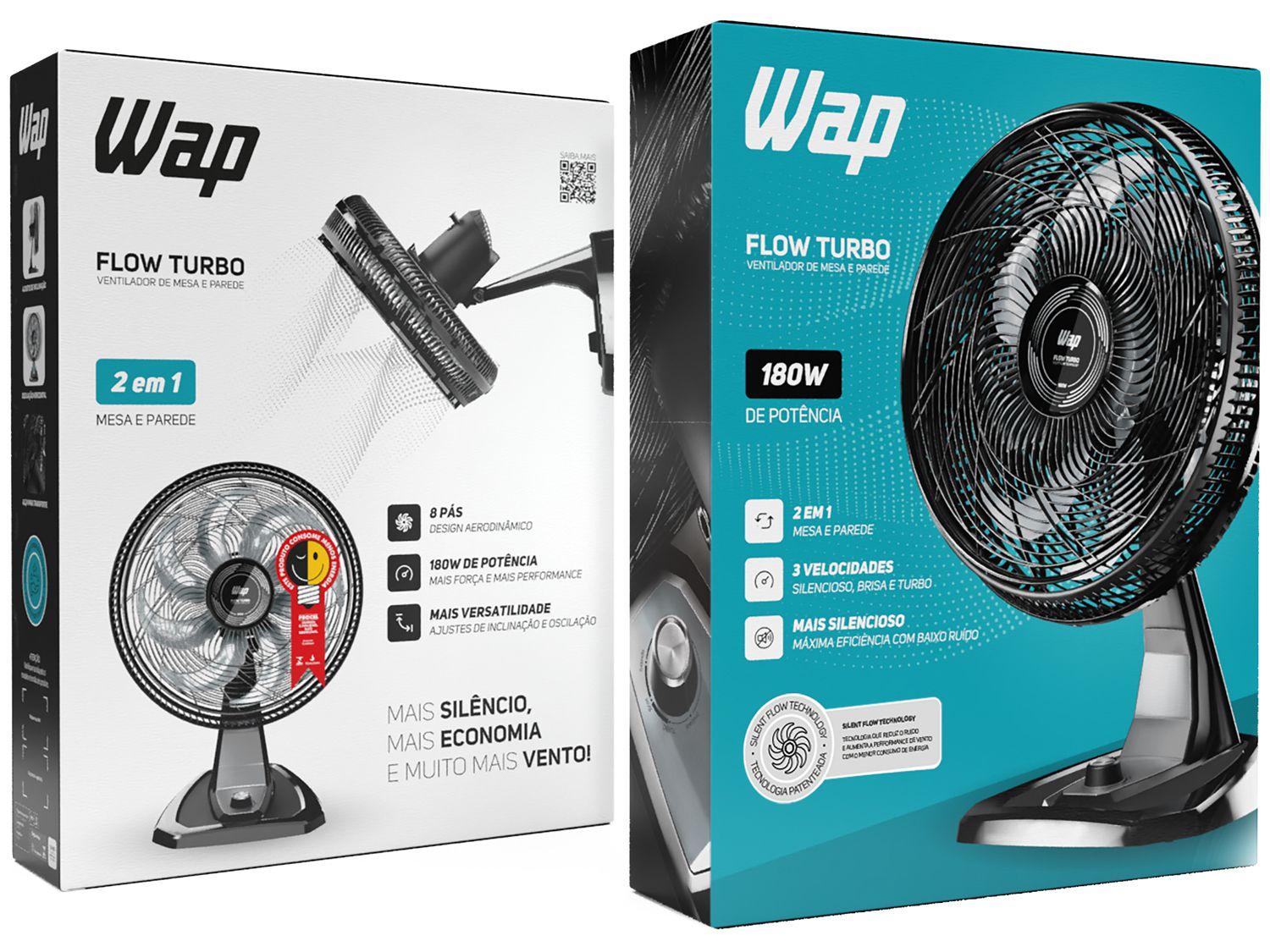 Ventilador 2 em 1 Wap Flow Turbo 50cm 8 Pás 3 Velocidades Preto e Cinza