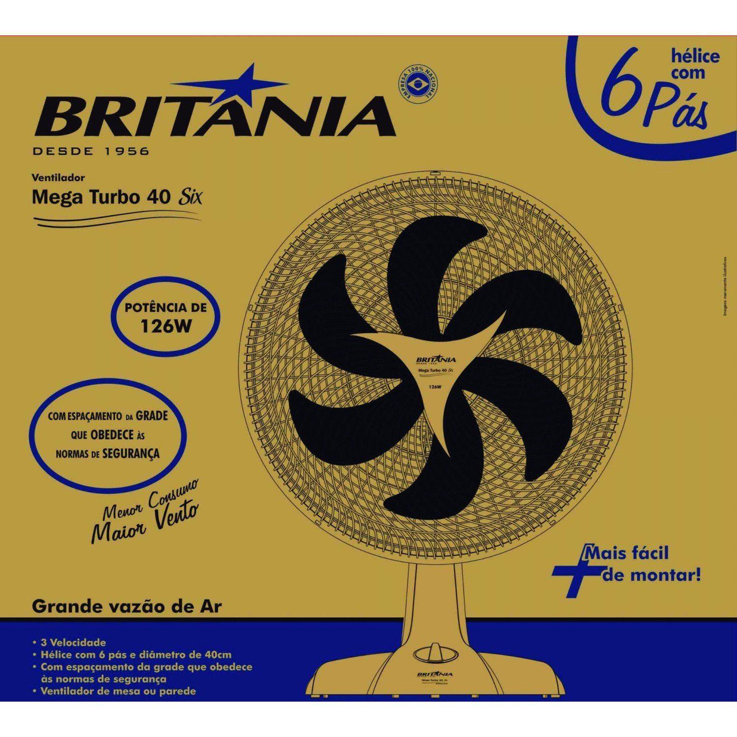 Ventilador De Mesa 3 Velocidades Mega Turbo 40 Six Britânia 127V Preto ...