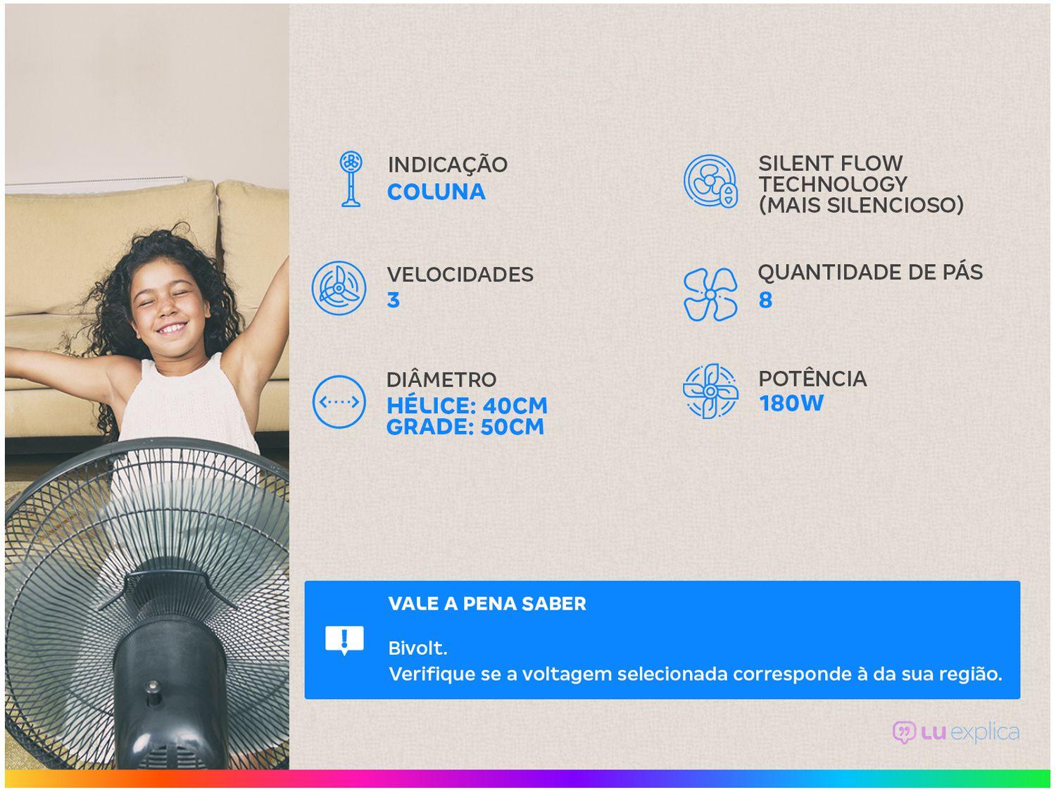 Ventilador Wap Flow Turbo 50cm 8 Pás 3 Velocidades Preto e Cinza
