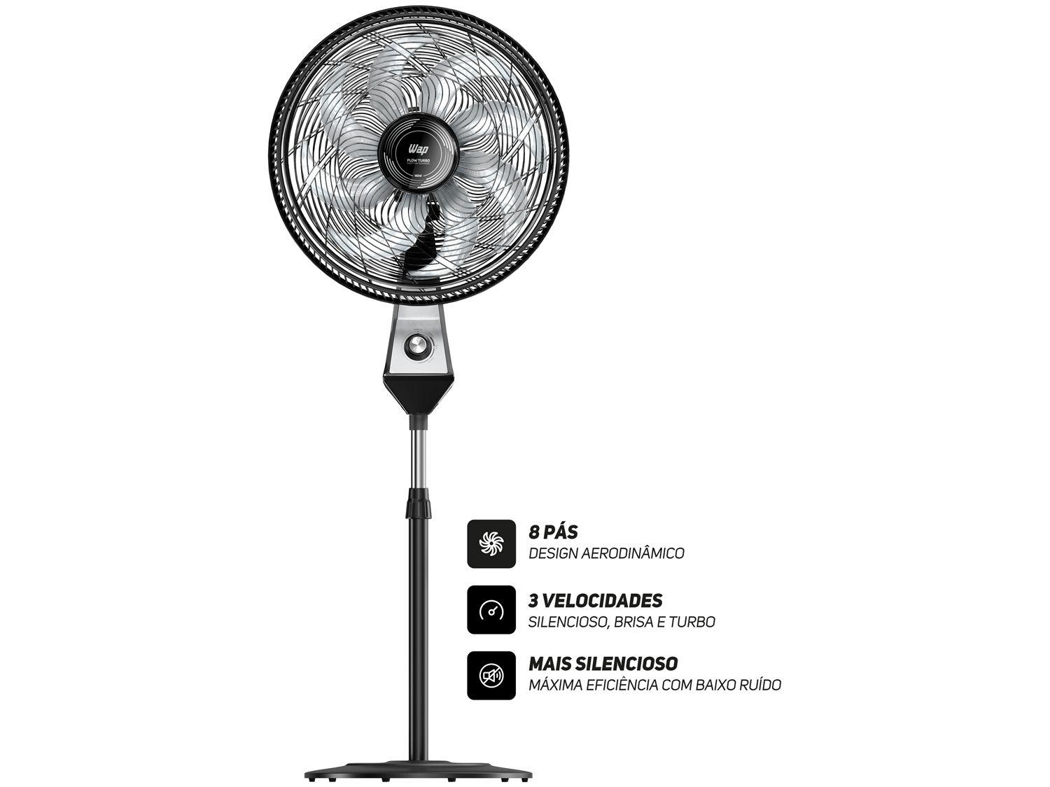 Ventilador Wap Flow Turbo 50cm 8 Pás 3 Velocidades Preto e Cinza
