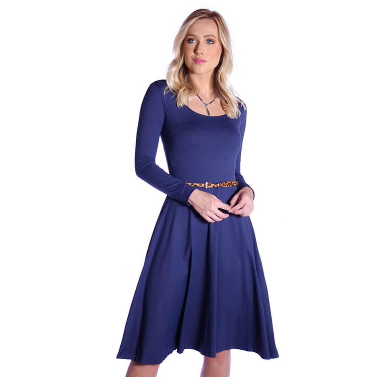Vestido Azul Marinho FICALINDA Manga Longa Decote Redondo - Vestido  Feminino - Magazine Luiza