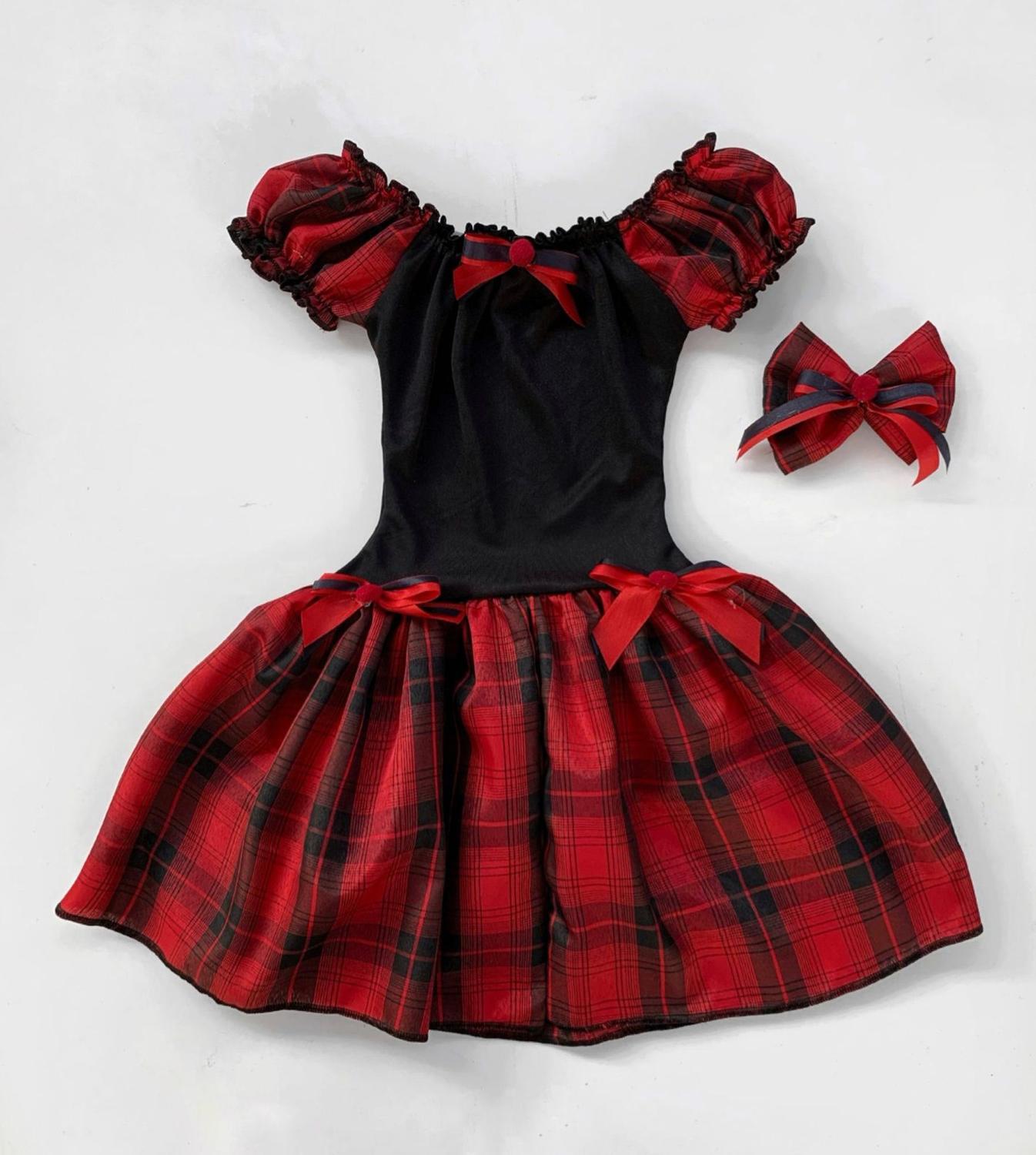 Quadrilha Xadrez Infantil Vestido De Festa Junina Preto E Vermelho
