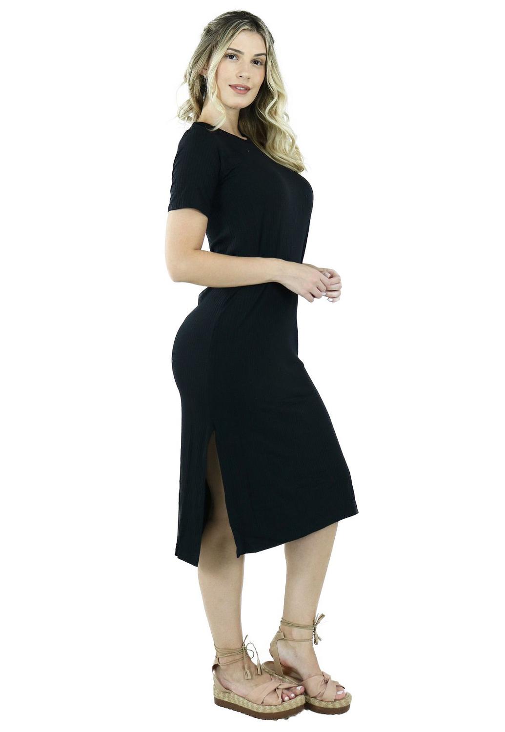 vestido canelado midi com fenda