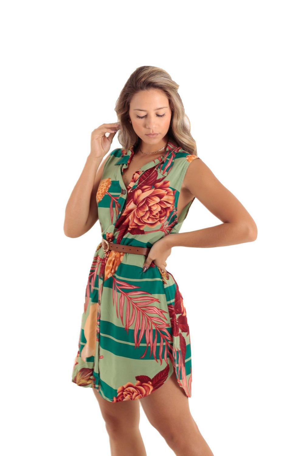 vestido chemise estampado