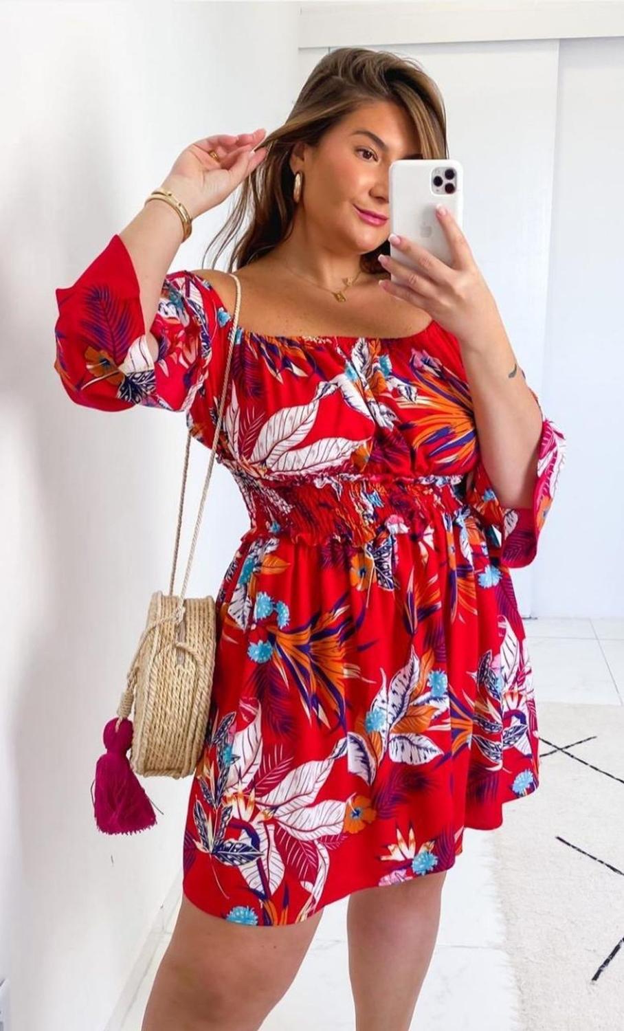 Vestido curto florisbela com lastex plus size bela rosa - Vestido Plus Size  Feminino - Magazine Luiza