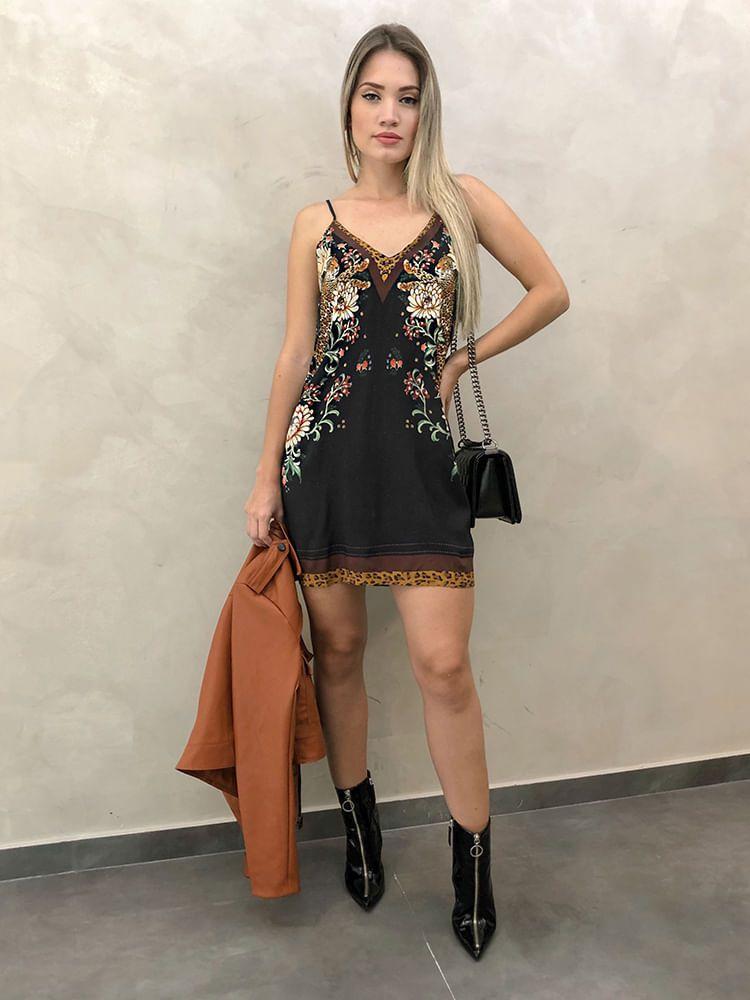 vestido onça em flor farm