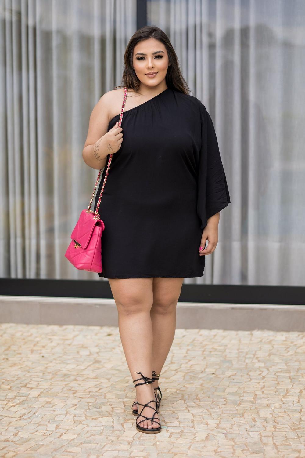 Vestido Curto Vermelho Plus Size Mula Manca Manga Godê Ajustável