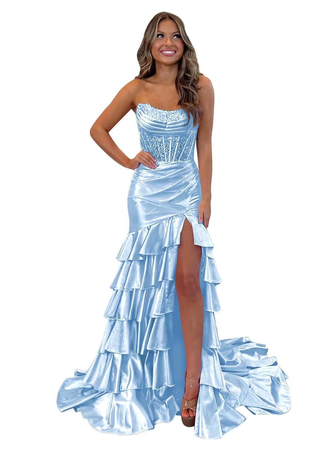 Vestido de baile Mollyevers Corset Plus Size Mermaid Azul Claro