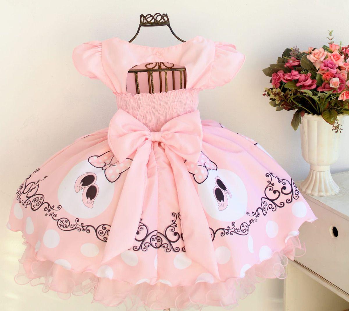 Rosa Festa Vestido De Luxo Da Minnie Festa Infantil Vestido Luxo