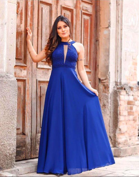 vestido de madrinha longo azul royal