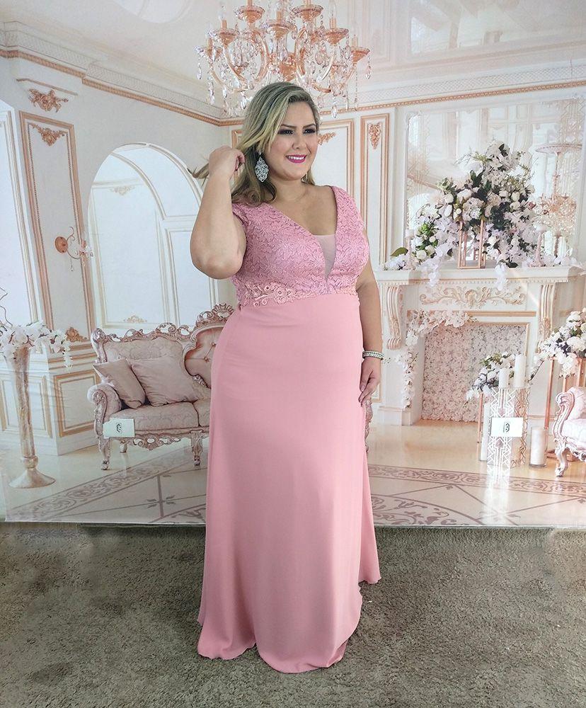 vestido de festa rose longo plus size