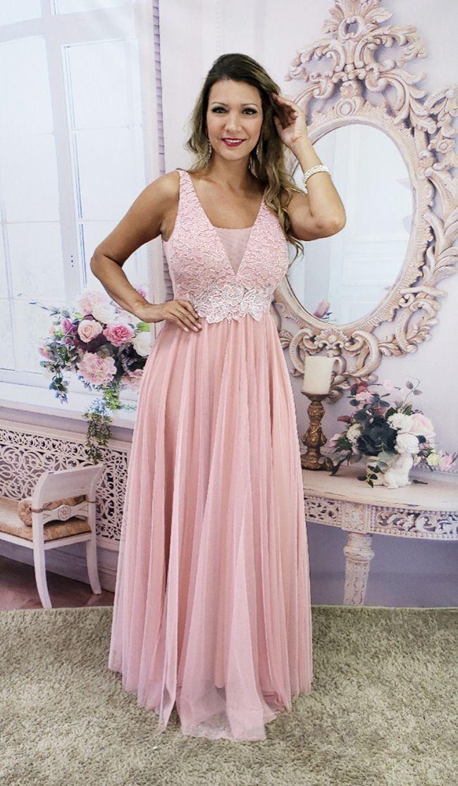 vestido longo de festa rosê