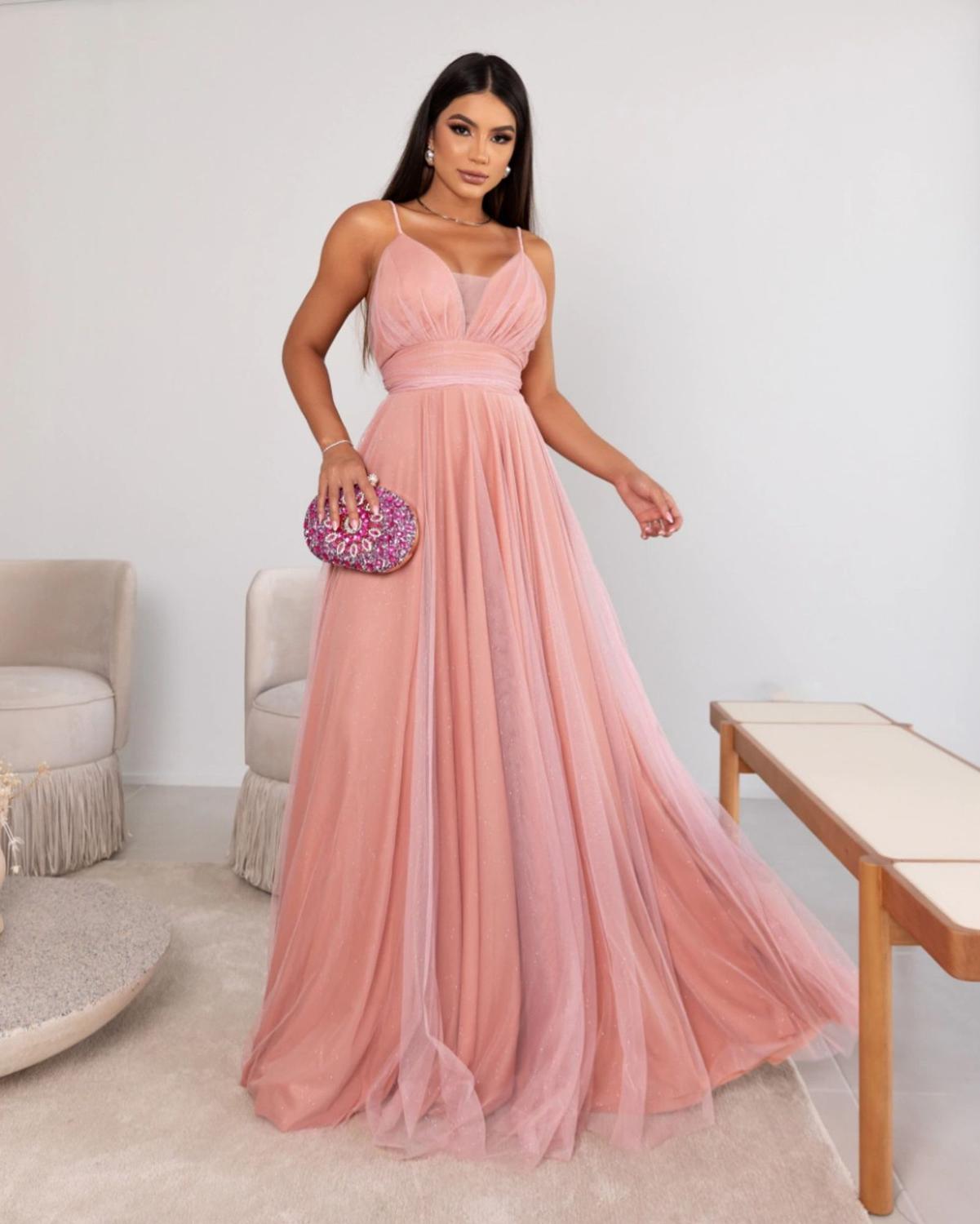 Vestido Rosa Vestido Elegante Para Madrinha De Casamento Cheap