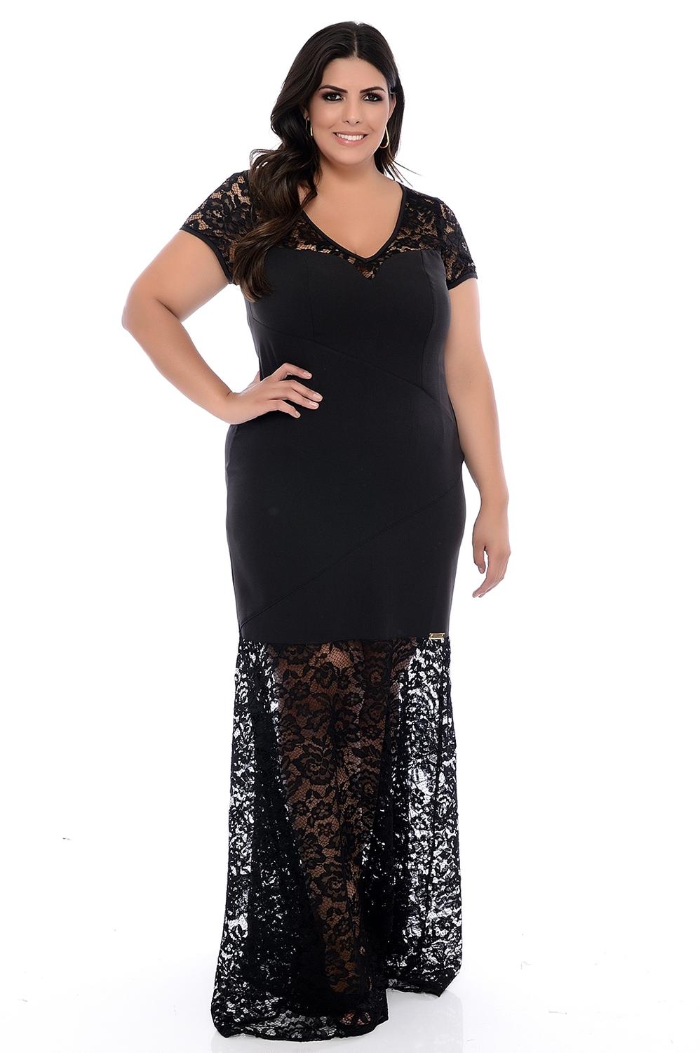 vestido preto plus size longo