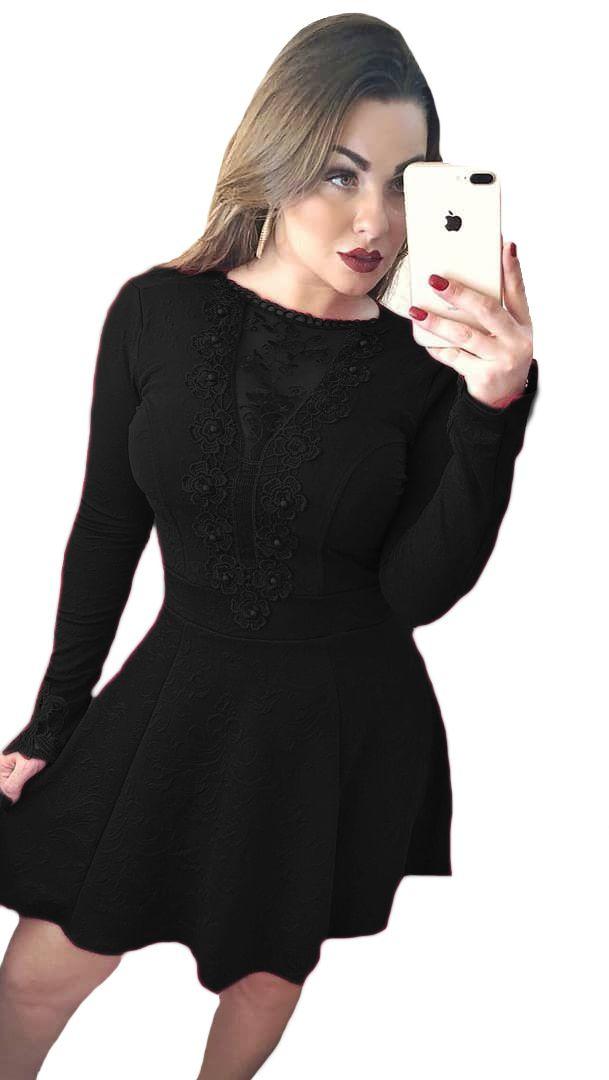 vestido de inverno rodado manga longa