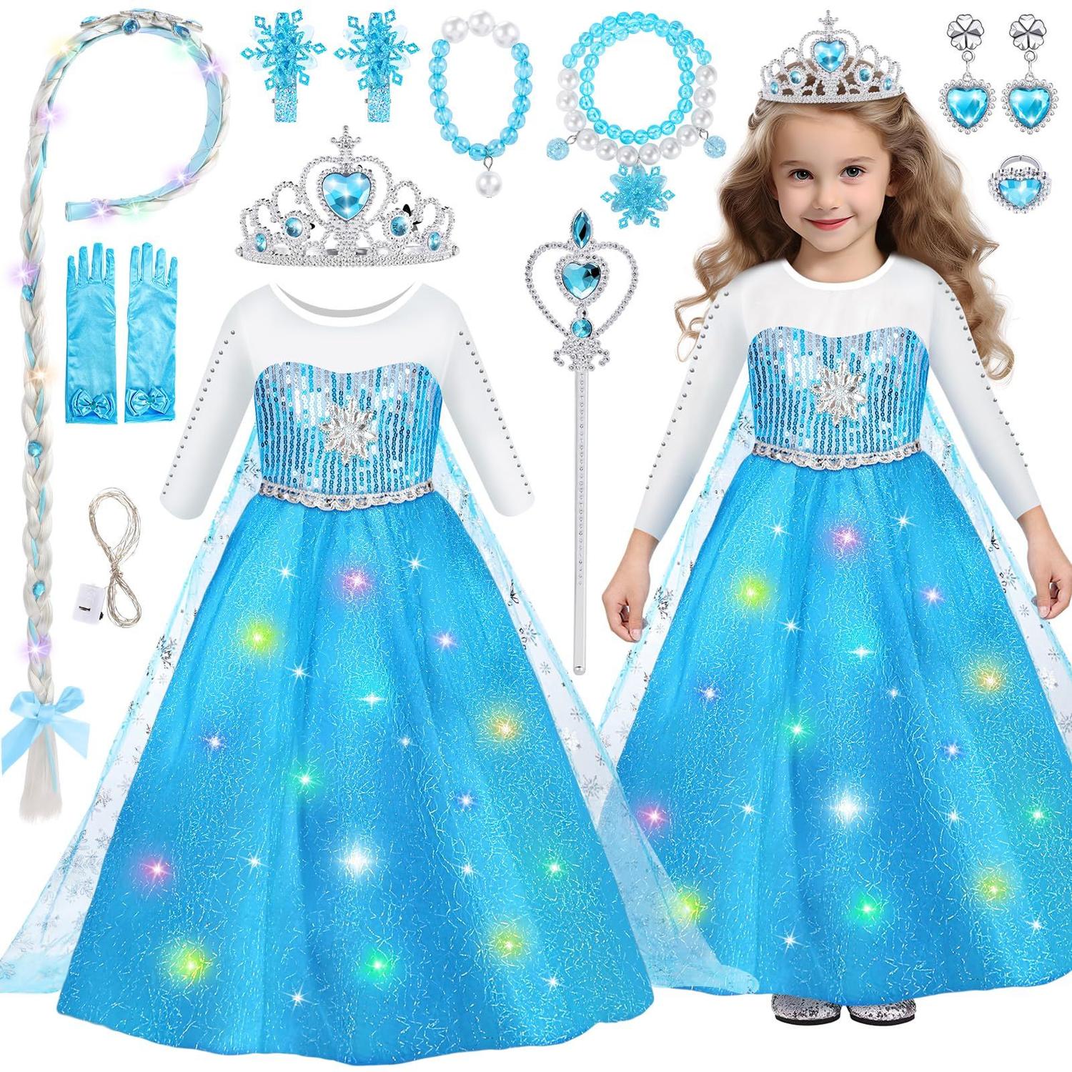 Princesa Frozen Vestido Estampado Frozen Disfraz De Elsa Frozen Vestido  Azul Princess Elsa Disfraz De, image size:1500x1500
