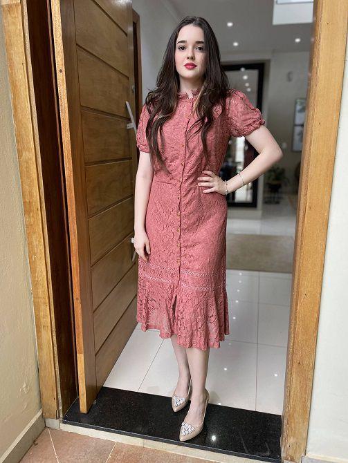 Vestido de Renda Rosa com Botões Social - Moda Evangélica Modesta e  Executiva - Dea Dress - Vestido Feminino - Magazine Luiza