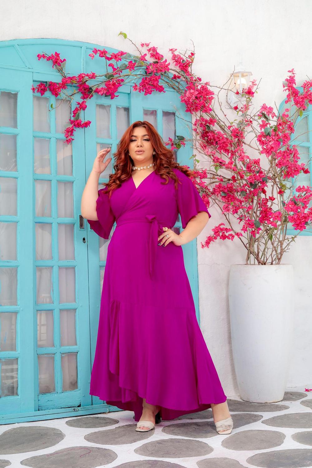 Moda Evangelica Vestido Envelope Transpassado Longo Vestido