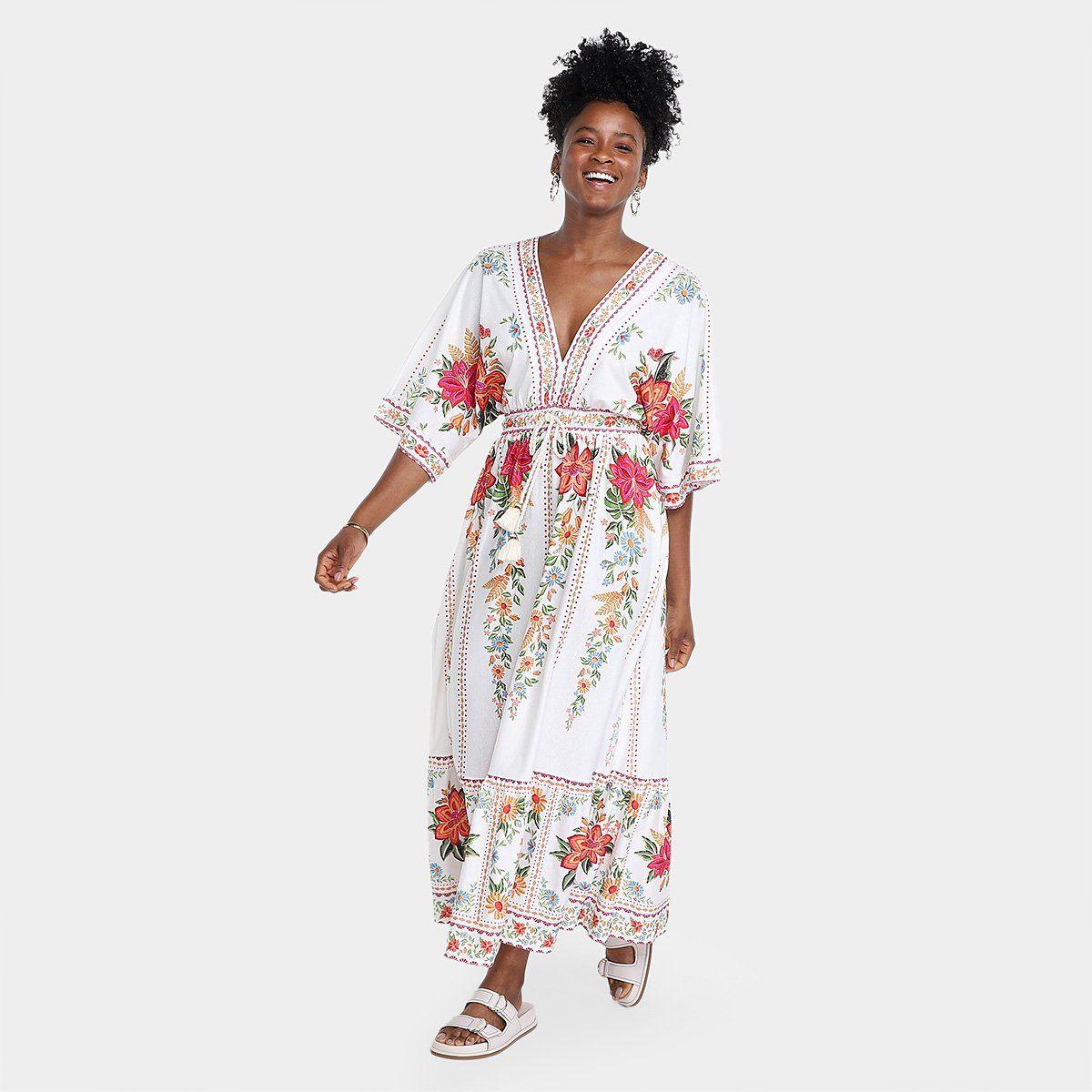 Vestido Farm Longo Floral Vestido Farm Vestido Longo De Dia Vestido FARM  Longo Chita Flora
