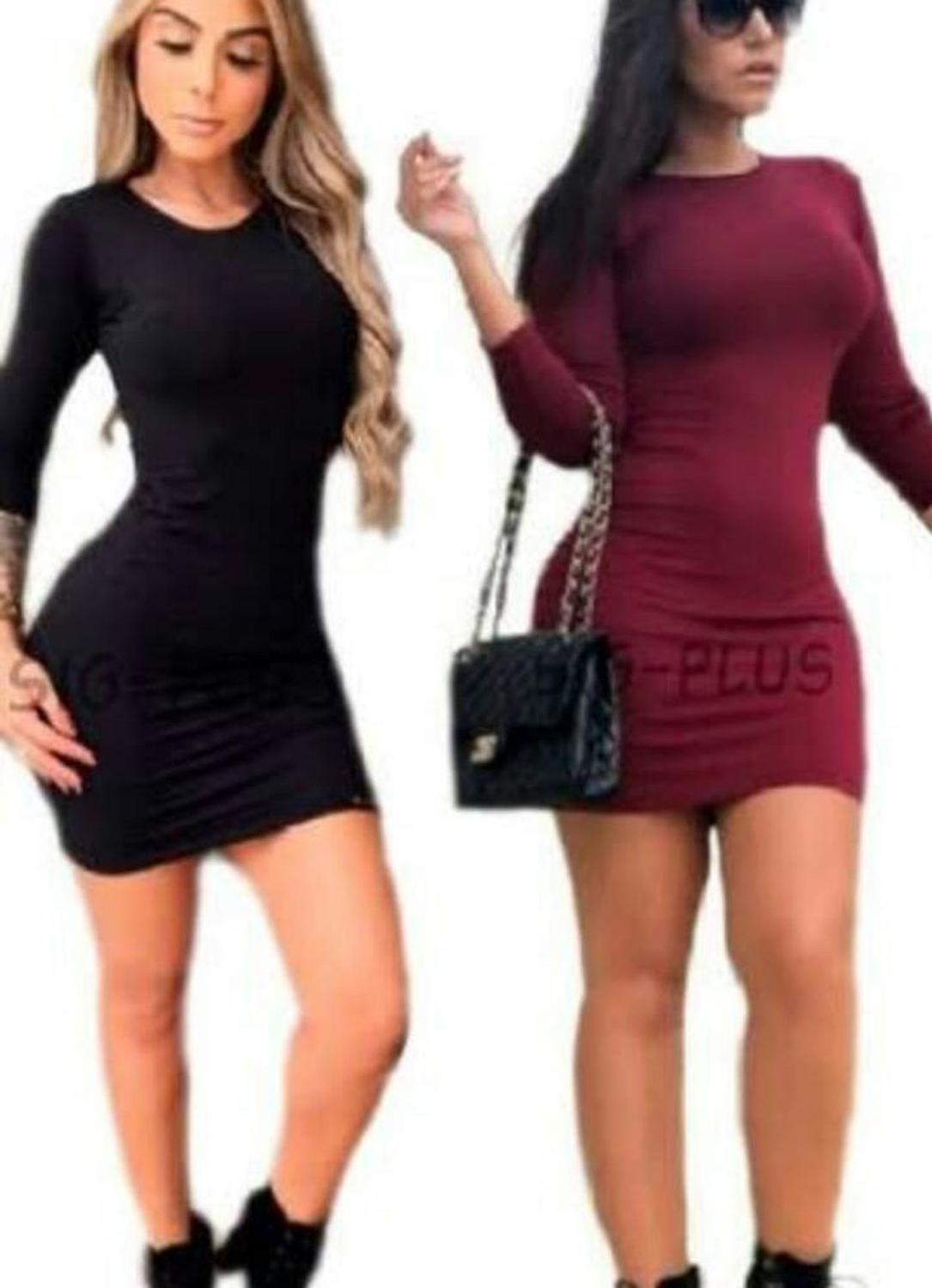 vestido feminino curto gola rasa manga longa liso - moda filo - Vestido  Feminino - Magazine Luiza