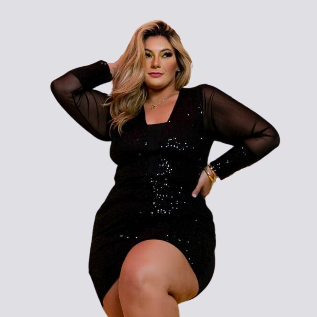 Plus Size Vestido Manga Comprida Vestido Feminino Plus Size De