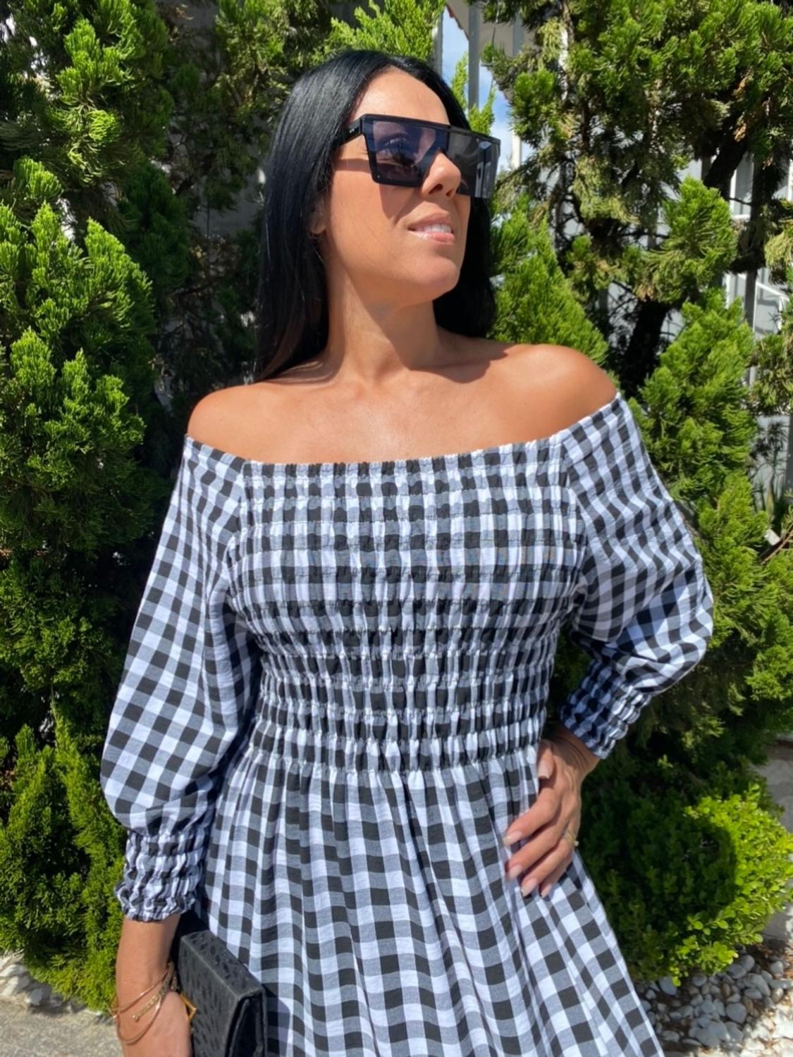 Vestido feminino plus size longo xadrez com manga comprida festa