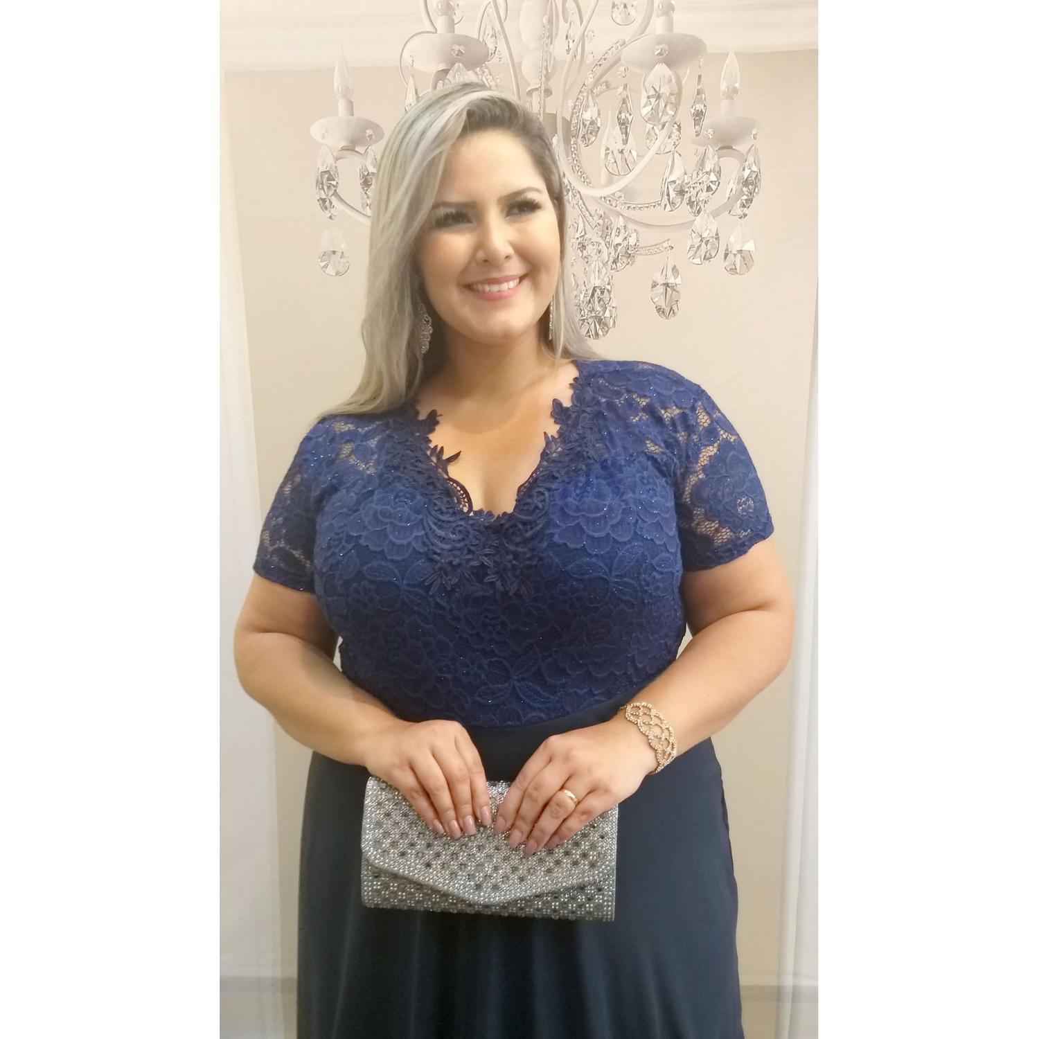 vestido de madrinha azul marinho plus size