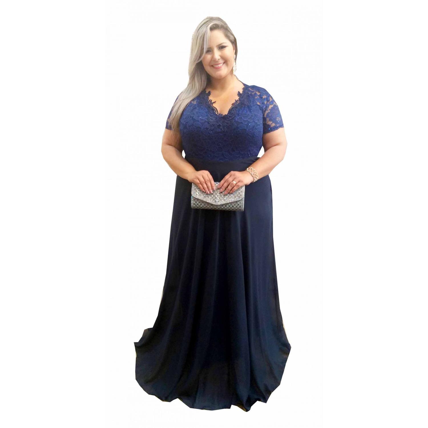 vestido de madrinha azul marinho plus size