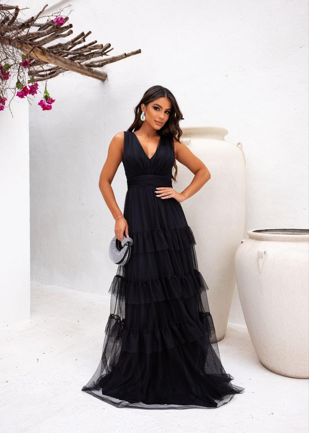 Vestido Preto Vestidos Longos Casuais Em PromoÃ§Ã£o Preto Mulheres