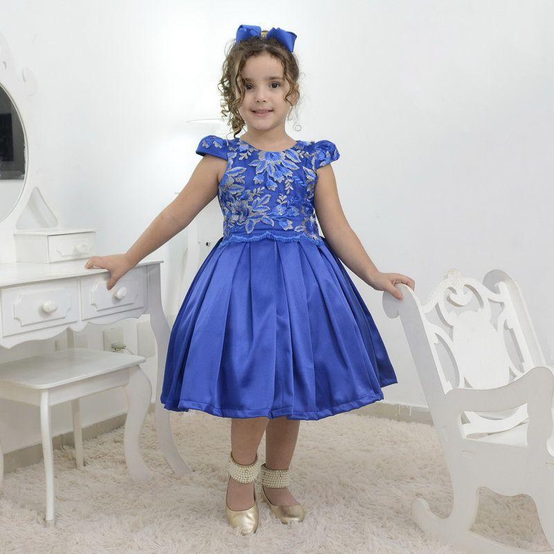 Vestido festa infantil azul com tule francês com bordado - Moderna MEninas - Vestido Infantil - Magazine Luiza