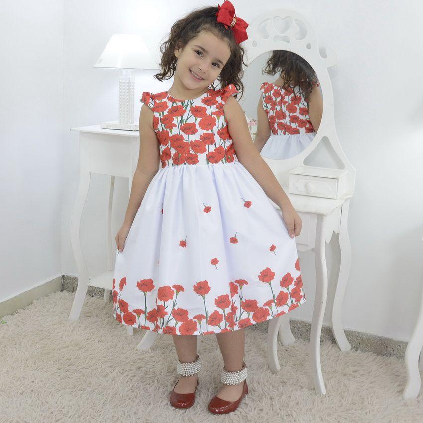Vestido festa Infantil branco floral com rosas vermelhas - Moderna Meninas  - Vestido Infantil - Magazine Luiza