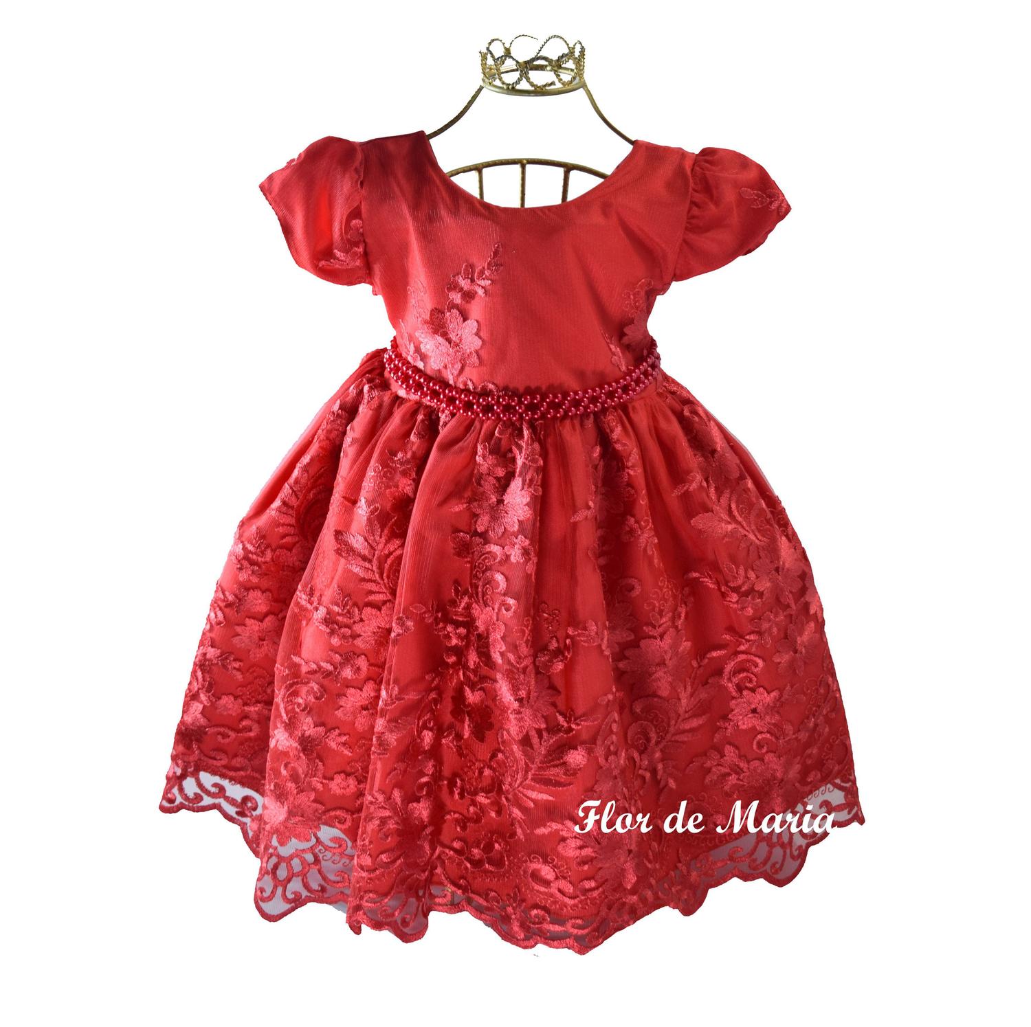 vestido de dama de honra vermelho infantil