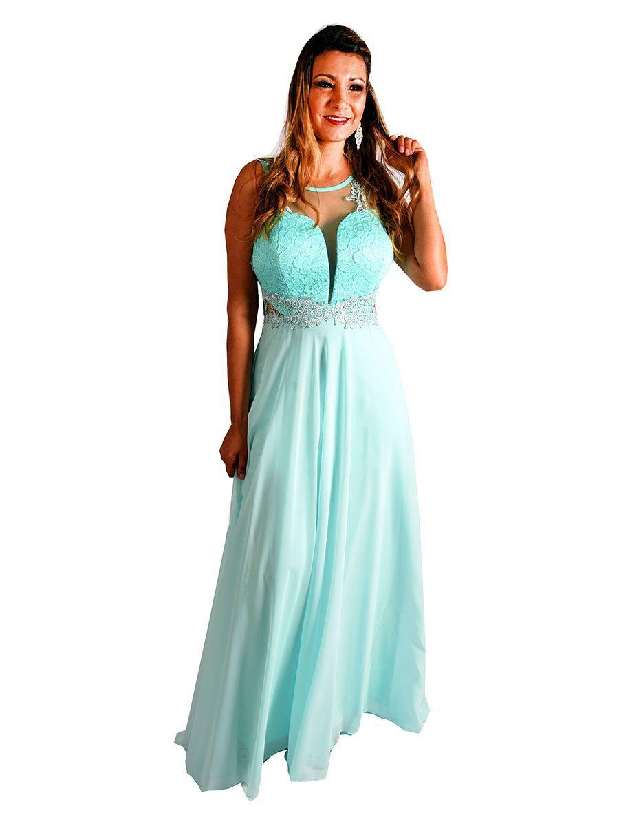vestido festa verde agua
