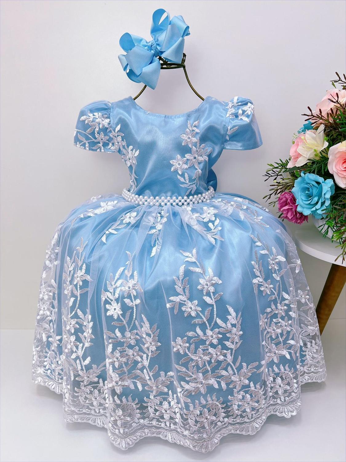 Vestido Infantil Azul Renda Branca Realeza E Pérolas Luxo - Enjoy - Vestido  Infantil - Magazine Luiza