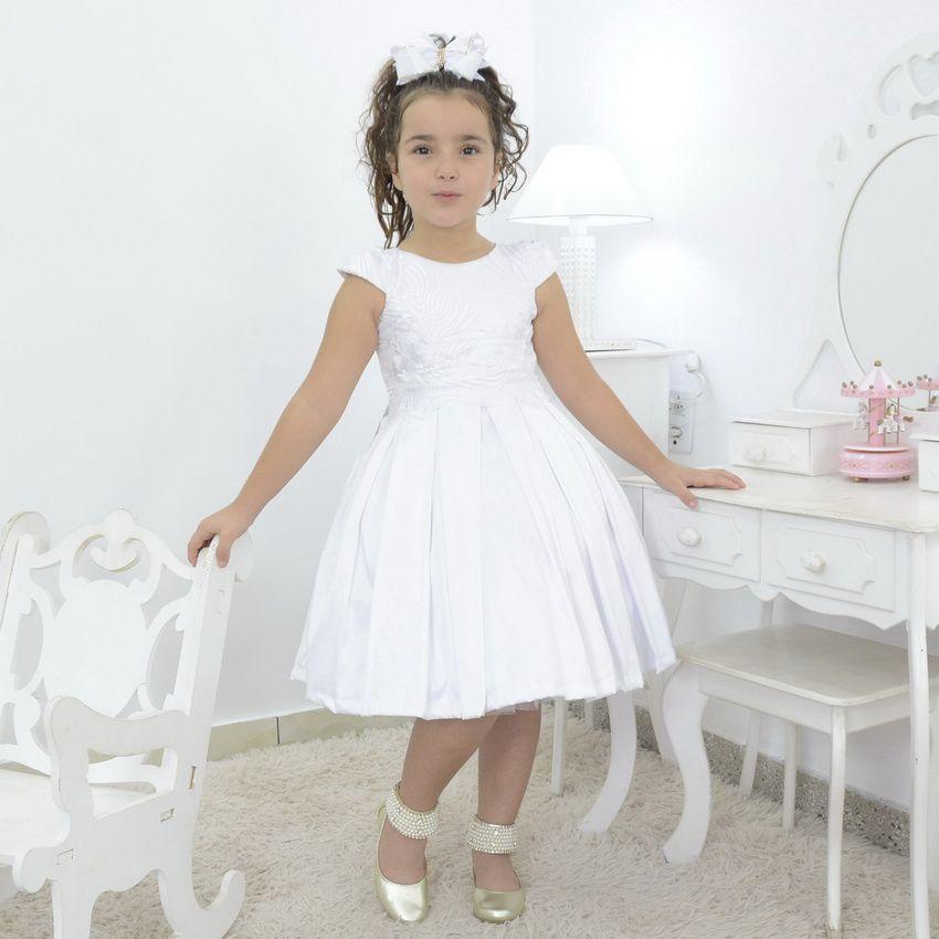 Vestido infantil menina bebê batizado Daminha Casamento 3 peças Renda  Branco Premium Luxo - Auhe Kids