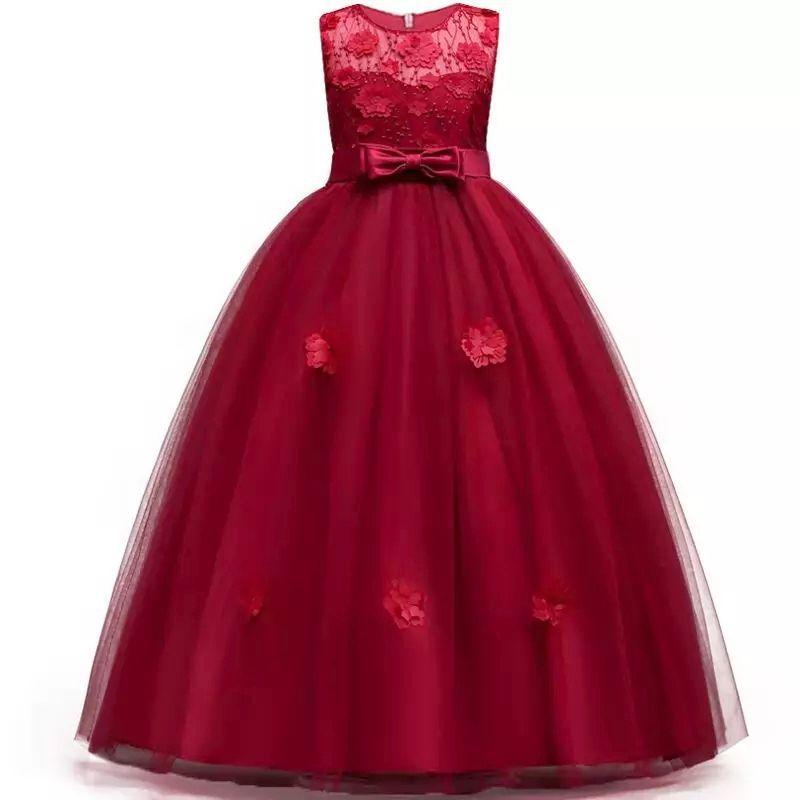 vestido de dama de honra vermelho infantil