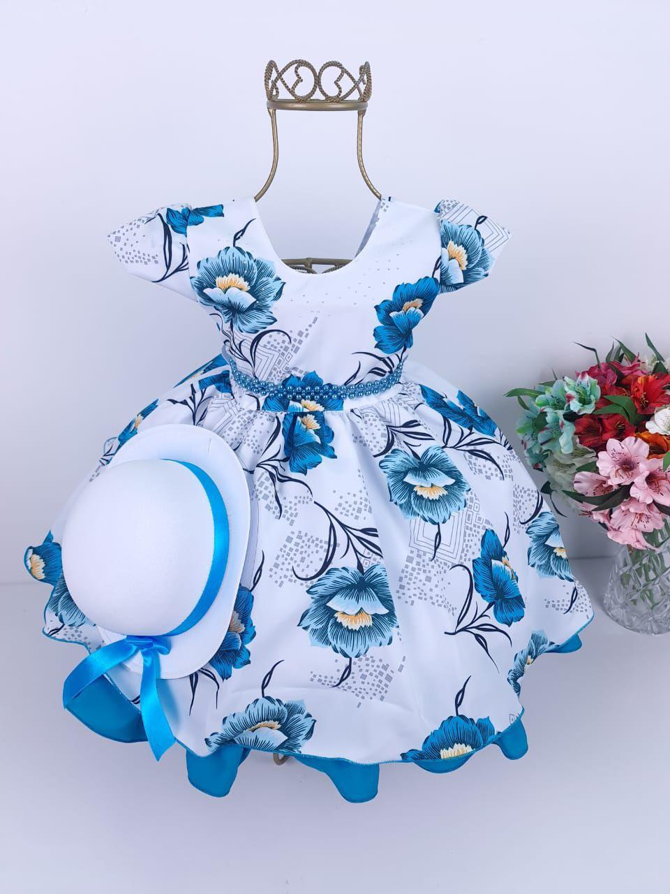 Vestido Infantil Azul Bebê Princesas Cinto Pérolas Luxo - Rosa Charmosa  Atacado