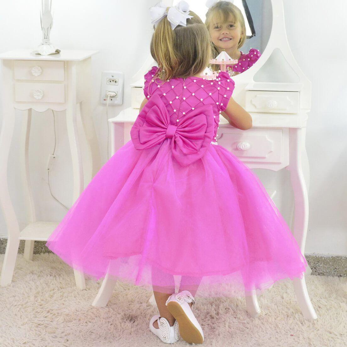 Vestido infantil Fúcsia Rosa Fechado Daminha de Casamento Princesa -  Moderna Meninas - Vestido Infantil - Magazine Luiza