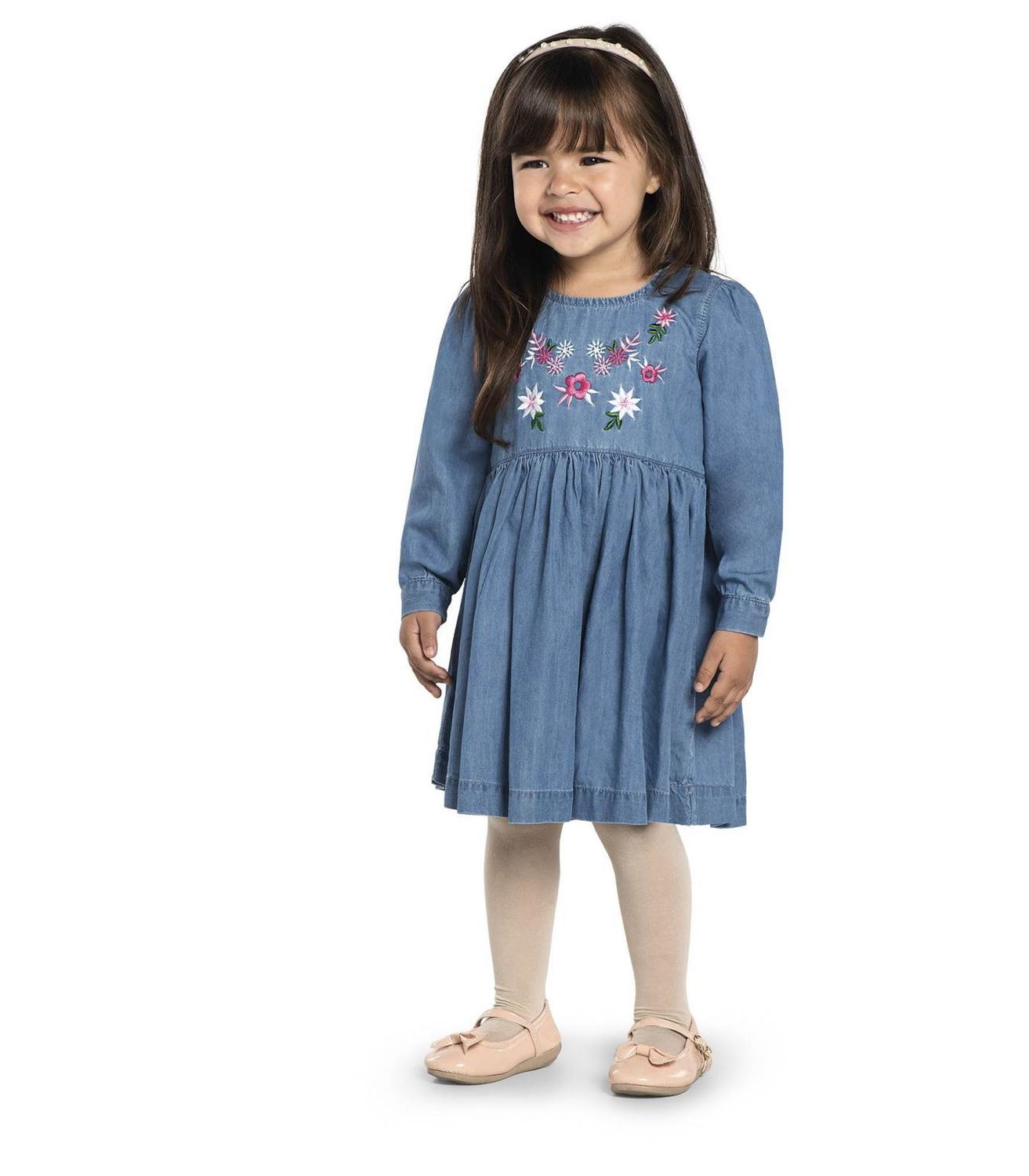 vestido jeans infantil manga longa