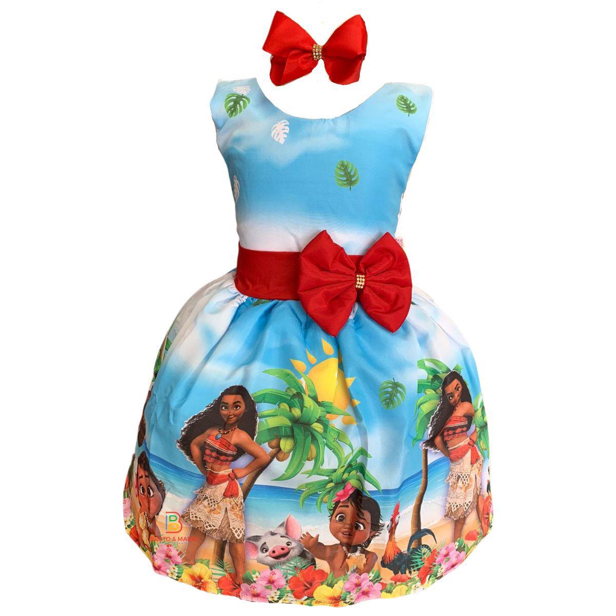 Vestido Infantil Temático Moana Baby Luxo - Pequenos Encantos Baby