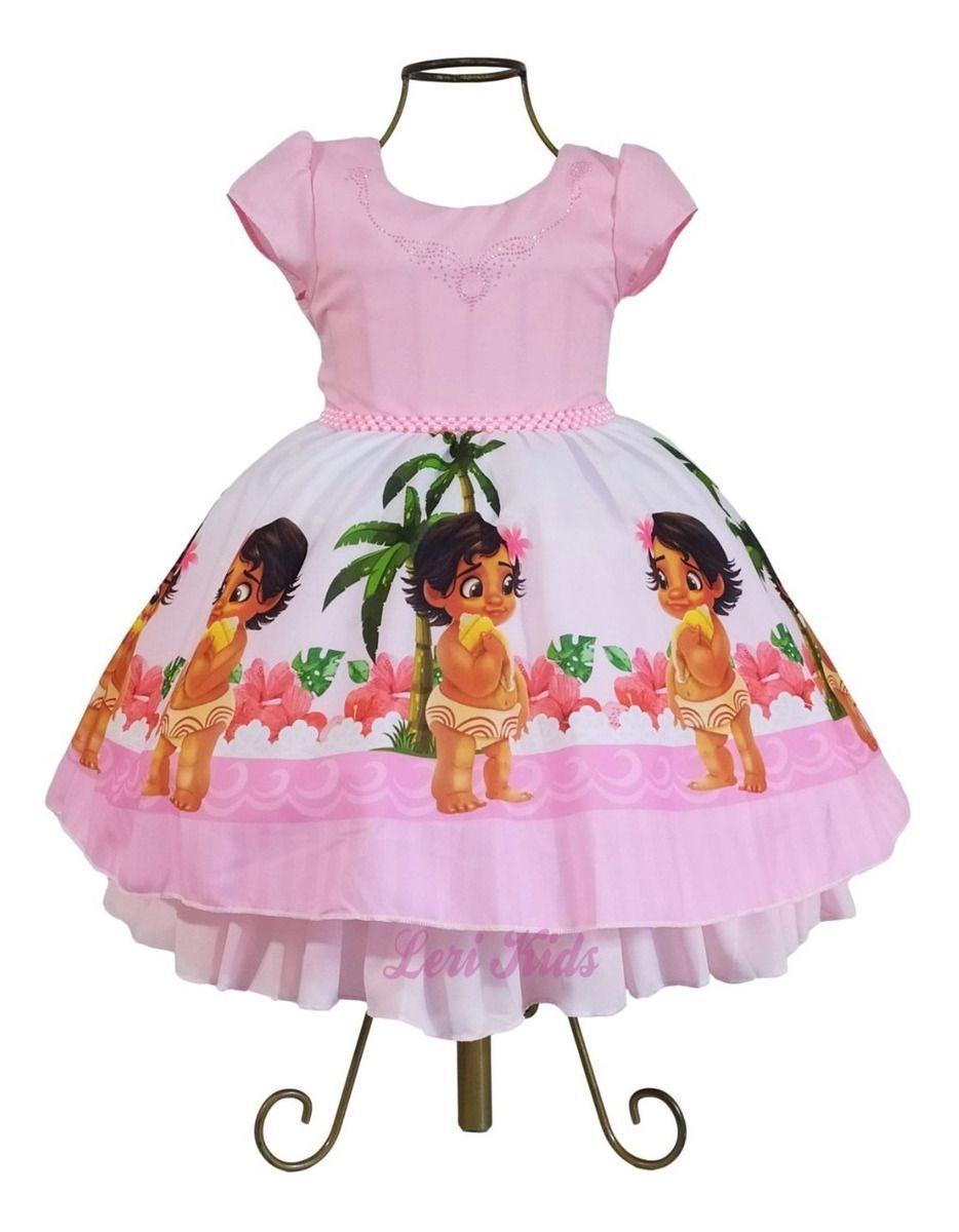 Vestido Infantil Moana Baby Luxo Princesas Renda e Pérolas - Rosa Charmosa  Atacado